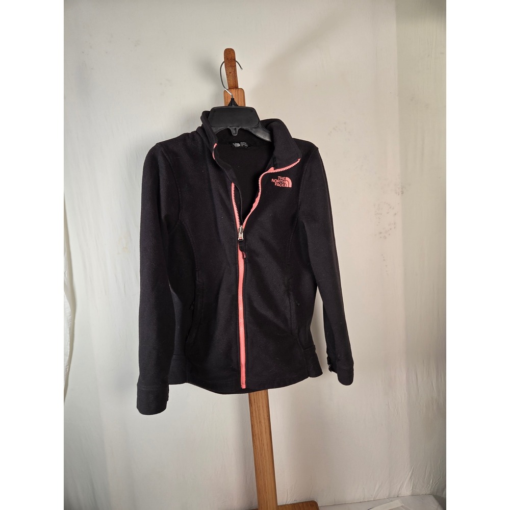 The North Face Girls Fleece Jacket Black Pink Full Zip Size L 14/16 Mock Neck